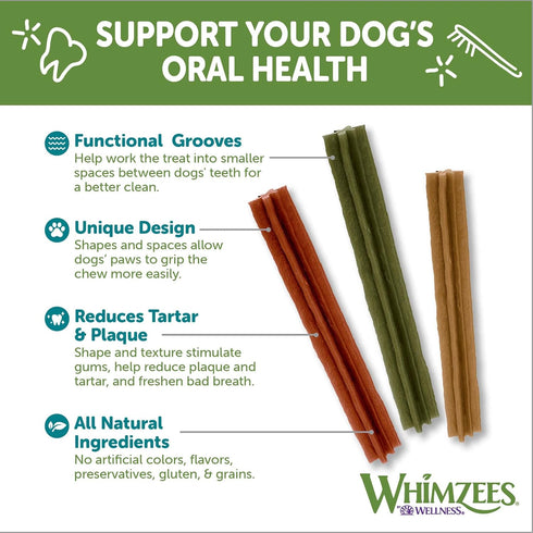 WHIMZEES by Wellness 14 Count Natural Dental Chews for Medium Breed Dogs, Grain-Free, Freshen Breath & Fight Plaque