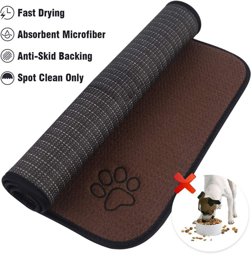 Sinland Microfiber Pet Bowl Food Mat 14 Inch x 24 Inch Brown with Anti-Skid Backing