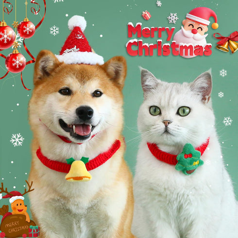 Pet Christmas Handmade Bow Tie, 2pcs Cats and Dogs Xmas Scarf Collar Bow Ties, Adjustable Pet Towel Bibs, Winter Knitted Cat Bow Ties for Dressing Christmas Party, Puppies Kitten Cute Necktie