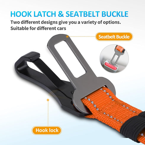 Dog Seat Belt 3-in-1 Car Harness for Dogs - Adjustable Safety Seatbelt for Car with Reflective Bungee Fabric, Clip Hook
