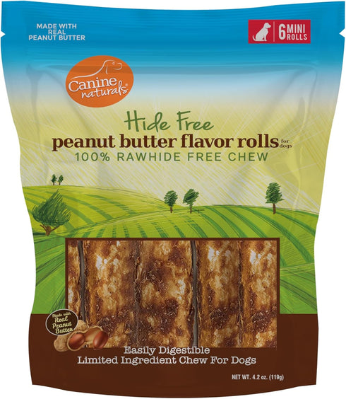 Canine Naturals Peanut Butter Chew, 100% Rawhide Free Dog Treats, Made with Real Peanut Butter, 6 Count of 2.5 Inch