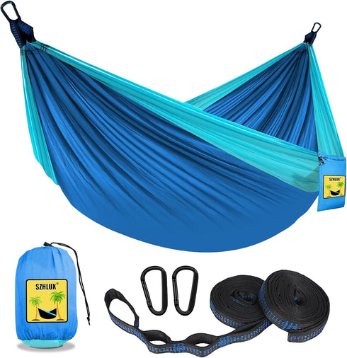 SZHLUX Camping Hammock with 2 Tree Straps, Double & Single Portable Hammocks for Hiking, Backpacking, Hunting, Outdoor,