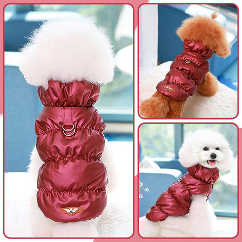 Winter Warm Dog Jacket for Small Medium Dogs, Cold Weather Coats with Harness, Waterproof Fleece Vest (Wine Red, S)