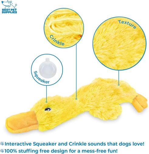 Best Pet Supplies Crinkle Dog Toy for All Breeds, Cute No Stuffing Duck with Soft Squeaker, Large, Yellow