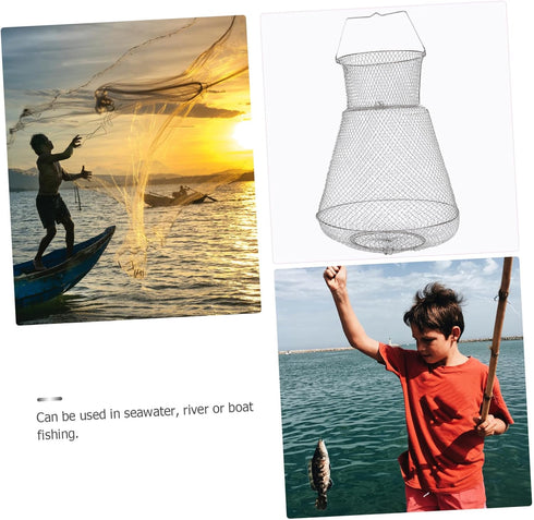28 Inch YARNOW Stainless Steel Fish Basket Folding Fishing Net Metal Fishing Cage for Crab Shrimp Sea River Boat Use