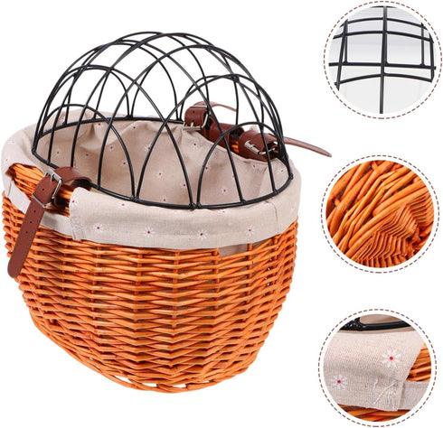 Pack NOLITOY Practical Rattan Woven Bike Basket with Breathable Design for Pets Cats Dogs Wicker Front Bicycle Basket