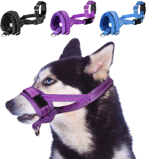 SlowTon Soft Dog Muzzle, Adjustable Padded Nylon Muzzle for Large Medium Dogs, Anti Chewing Barking Biting (Purple, S)