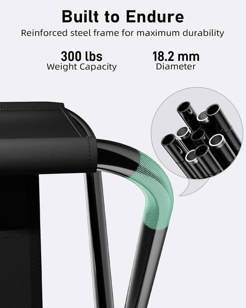 14.4 Inch, 300 lbs Simple Deluxe Portable Camping Stool, Capacity, Folding Chair with Storage Pocket, Black