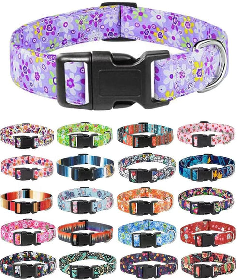 Moonpet Purple Floral Dog Collars - Adjustable Soft Bohemia Fancy Design for X-small, Small, Medium, Large Dogs