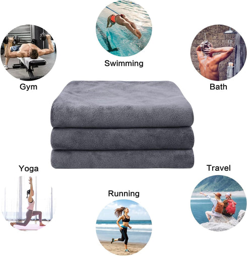 KinHwa Gym Towels for Sweat - Absorbent Microfiber Sports Towel, Perfect Size for Workouts, 3 Pack (Gray, 16"x31")