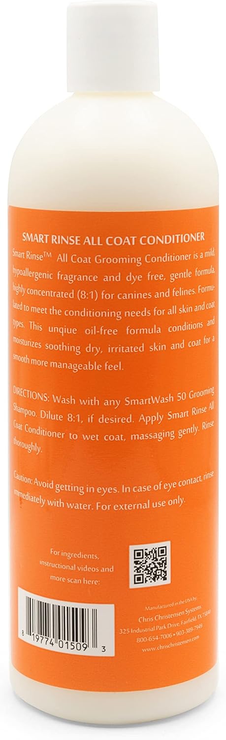 Chris Christensen Smart Rinse All Coat Dog Conditioner | Makes up to 8 Bottles | Fragrance Free, 16 oz