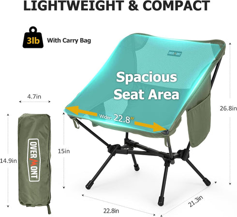 Backpacking 330Lbs Backpack Overmont Ultralight Portable Camping Chair- Lightweight Folding Chair, Support up