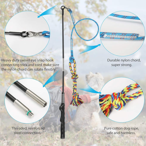 DIBBATU Flirt Pole for Dogs Interactive Dog Toys for Large Medium Small Dogs Chase and Tug of War, Dog Teaser Wand