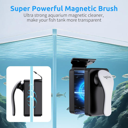SEAOURA Magnetic Aquarium Cleaner, Dual-Sided Algae Scraper, Floating Anti-Scratch Magnetic Glass Brush for Freshwater