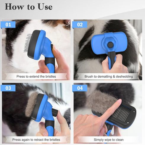 Swihauk Self Cleaning Slicker Brush - Skin Friendly Deshedding Tool for Dogs & Cats, Blue, Suitable for Shedding Pets