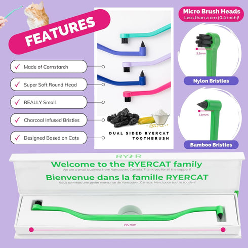 RYERCAT Dual Sided Cat Toothbrush - Kitten Toothbrush with Micro Head for Cat Dental Care Supplies (Shamrock)