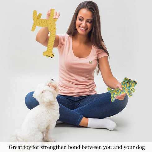 SunGrow Giraffe Cotton Knot Ropes - Handwoven Chew Items for Small Breeds Dog - 2 Pieces per Pack