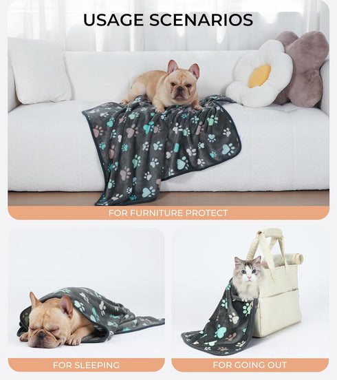1 Pack 6 Blankets Dog Cat Soft Fluffy Fleece Pet Blanket, Warm Cute Print Design, Large 41"x31"