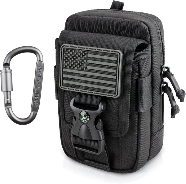 WYNEX Tactical Compass Phone Pouch - Large Molle Smartphone Holster Case with Carabiner