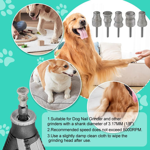 5pcs 1/8" Dog Nail Grinder Bits - Animal Diamond Rotary Bit for Dogs and Cats, Pet Nail Grinder Wheel for Home Grooming