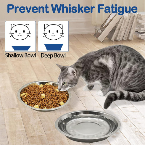 kathson 8 Pcs Stainless Steel Cat Food Bowls, Replacement Whisker Relief Metal Dishes, Shallow Wide Cat&Dog Bowls (7.00