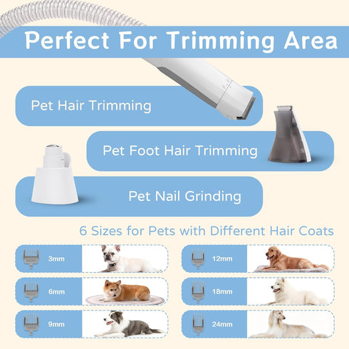 6 Dog Grooming Kit, Pet Grooming Vacuum with Pet Clipper Nail Grinder, Dog Hair Vacuum with Pet Grooming Tools for Dogs