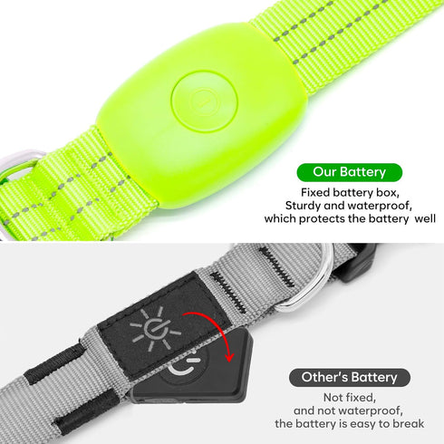 Light Up Dog Collars - Rechargeable Reflective LED Glow Dark Collar for Small, Medium, and Large Dogs, Adjustable
