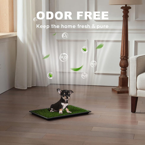 HQ4US 4LEGS 23" 16", Hemmed Dog Grass Pad with Tray Small x Dog Puppy Litter Box with Odor Free Artificial Grass Pee