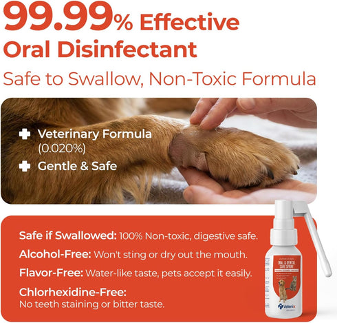 3.38 oz Oral Spray for Dogs and Cats Teeth Cleaning Spray Freshens Breath, Soothes Gums, Alcohol Free Daily Dental Care