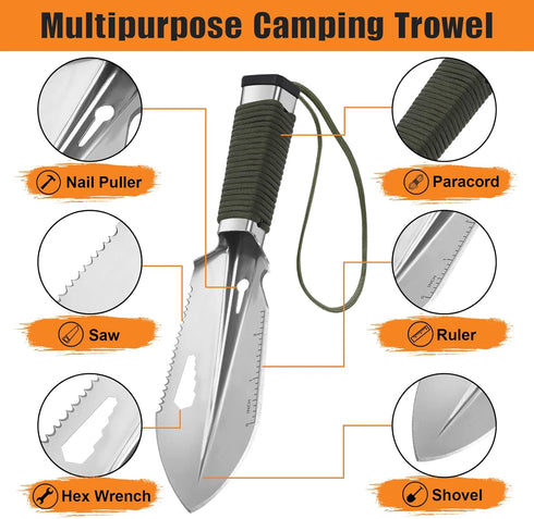 FLYEGO Backpacking Trowel - Camping Shovel, Ultralight Small Potty Multitool for Digging, Metal Detecting, Gardening