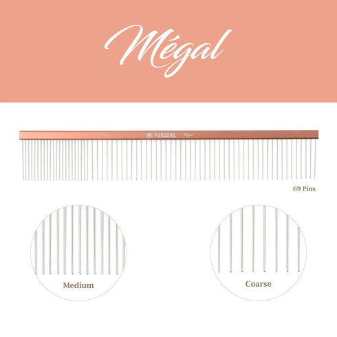 2-in-1 Megal Greyhound Comb for Dogs (Medium/Coarse) - 69 Stainless Steel Pins with Lightweight Aluminum Handle