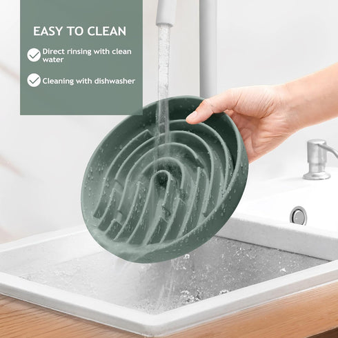 Coomazy Silicone Slow Feeder Bowls, Interactive Puzzle Toy for Dog Cat Food Training, Prevents Overeating (Dark Green,
