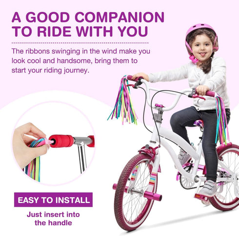1Pair Bike Handlebar Streamers, Colorful Bike Tassels Handlebar Rainbow Streamers for Girls Boys, Bicycle Baby Carrier