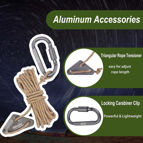 Hikeman 4 Pack Camping Rope with Locking Carabiner Clip, 4mm Reflective Guy Lines with Triangular Adjuster, Nylon Cord