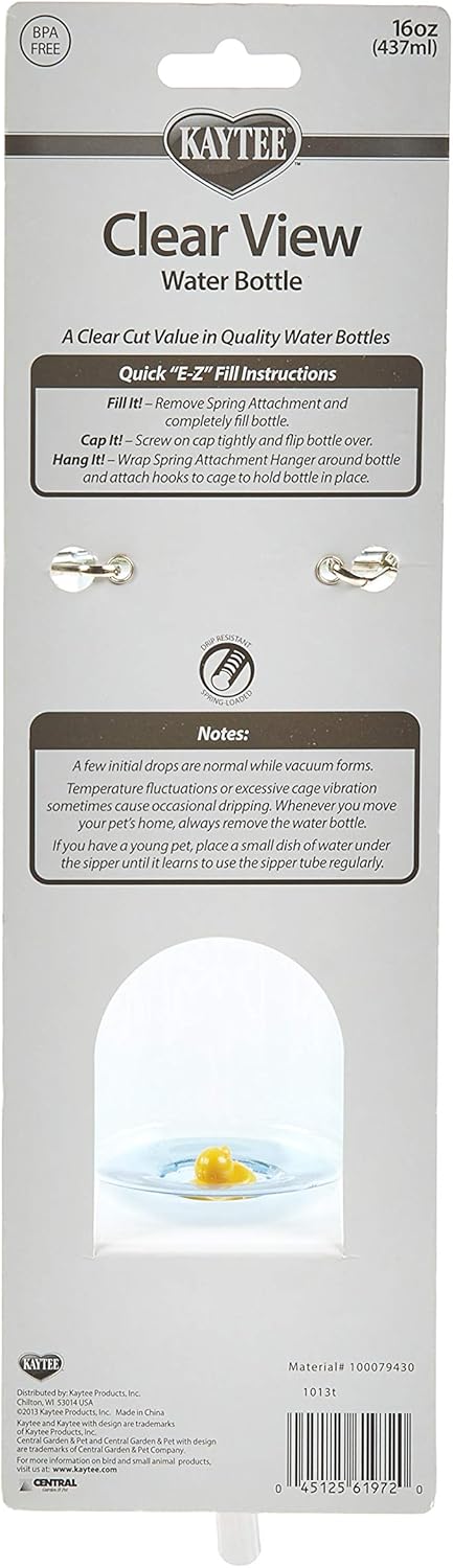 Kaytee 16 oz Clear View Water Bottle for Guinea Pigs, Rats, and Chinchillas