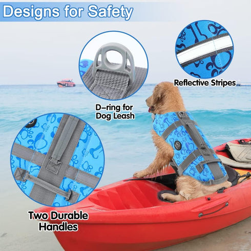EMUST Dog Life Preserver - Flotation Vest for Swimming, Beach Boating for Small/Medium/Large Dogs, New Blue