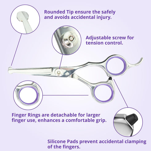 Grooming Scissors, Stainless Steel Dog Shears with Safety Rounded Tip, Dog Grooming Kit, Set of Two Dog Scissors in a Leather Cover, Professional Pet Shears by Smalldog Official