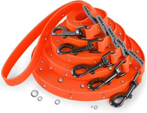 10ft Orange Long Waterproof Training Dog Leash, Easy Care Leash for Recall, Swimming, Camping, Beach, Hunting, Walking