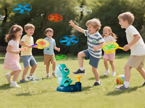 Generic 3-8, 8 Dinosaur Flying Disc Launcher Toy Kids Outdoor Toys for Boys & Girls Ages Fun Press & Launch Game