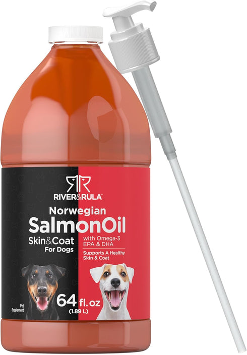 Horbaach Salmon Oil for Dogs 64 fl oz with Pump - Supports Healthy Skin and Coat, Omega 3