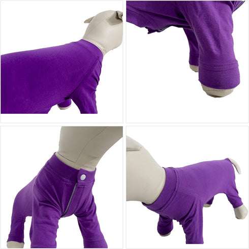 Lovelonglong Dog Pajamas - Lightweight Pure Cotton Jumpsuits for Large Medium Small Dogs, Stylish PJS, Purple S