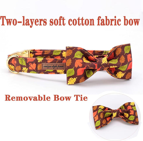 Unique Style Paws Fall Dog Collar with Bow, Adjustable Soft and Comfy Gift for Large Girl or Boy Dogs