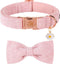 Elegant little tail Herringbone Pink Dog Collar with Bow, Durable Cotton Bowtie Collar for Large Dogs
