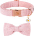 Elegant little tail Herringbone Pink Dog Collar with Bow, Durable Cotton Bowtie Collar for Large Dogs