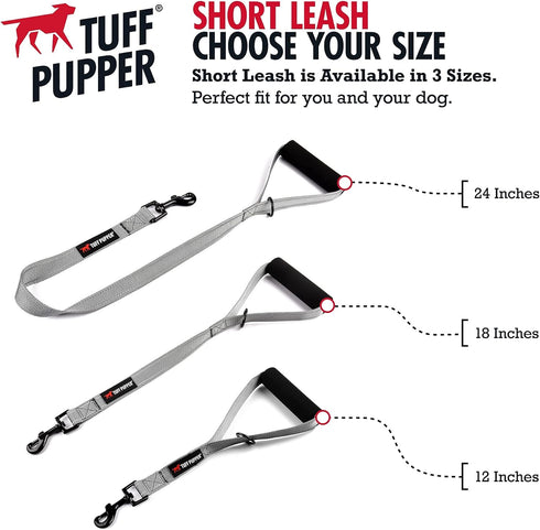 Tuff Pupper Service Dog Leash with Handle for Large Dogs | 24 Inch | Perfect for Services Dog Harness & Large Dog Training Leash | Traffic Leash Handle w/Padding | Short Leash Dog Coupler