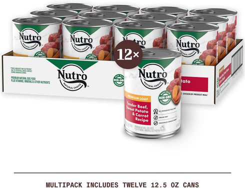 NUTRO PREMIUM LOAF Adult Natural Grain Free Wet Dog Food, Tender Beef, Sweet Potato & Carrot Recipe, 12.5 oz. Cans