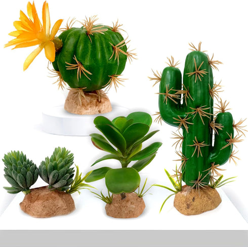 QuarenDen Fake Reptile Plants, Desert Reptile Plants Succulent kit, Reptile Terrarium Decorative, 4