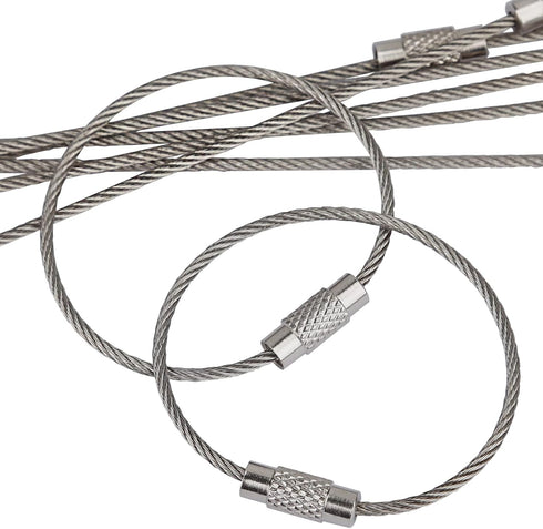 Pawfly Large Stainless Steel Key Ring Loop Holder, 5 Inch/10 Inch Wire Keychain Cable, 20/50/100 Pack