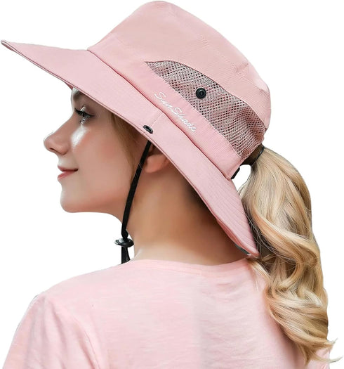 Women's Summer Sun Hat, Beach Hat with Wide Brim, Outdoor UV Protection, Packable Mesh Bucket Hat