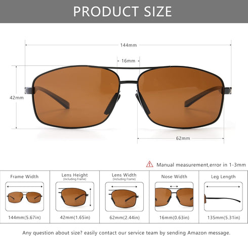 SUNGAIT Ultra Lightweight Rectangular Polarized Sunglasses with UV400 Protection